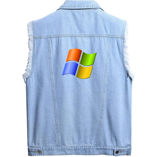 Men's Microsoft Sleeveless Distressed Denim Vest  Rugged Black Jean Jacket