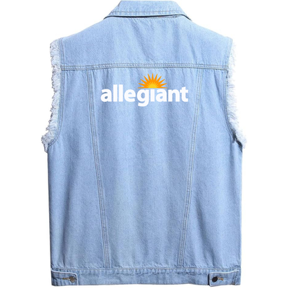 Men's Allegiant Air Sleeveless Distressed Denim Vest  Rugged Black Jean Jacket