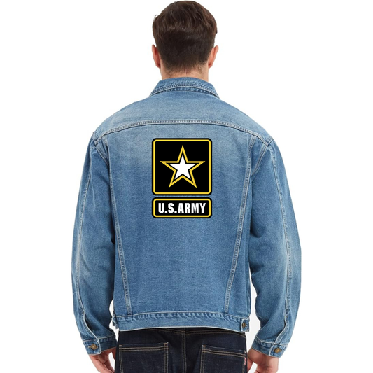 Men's  U.S.ARYM Vintage Distressed Denim Jacket Stylish Casual Jean Outerwear