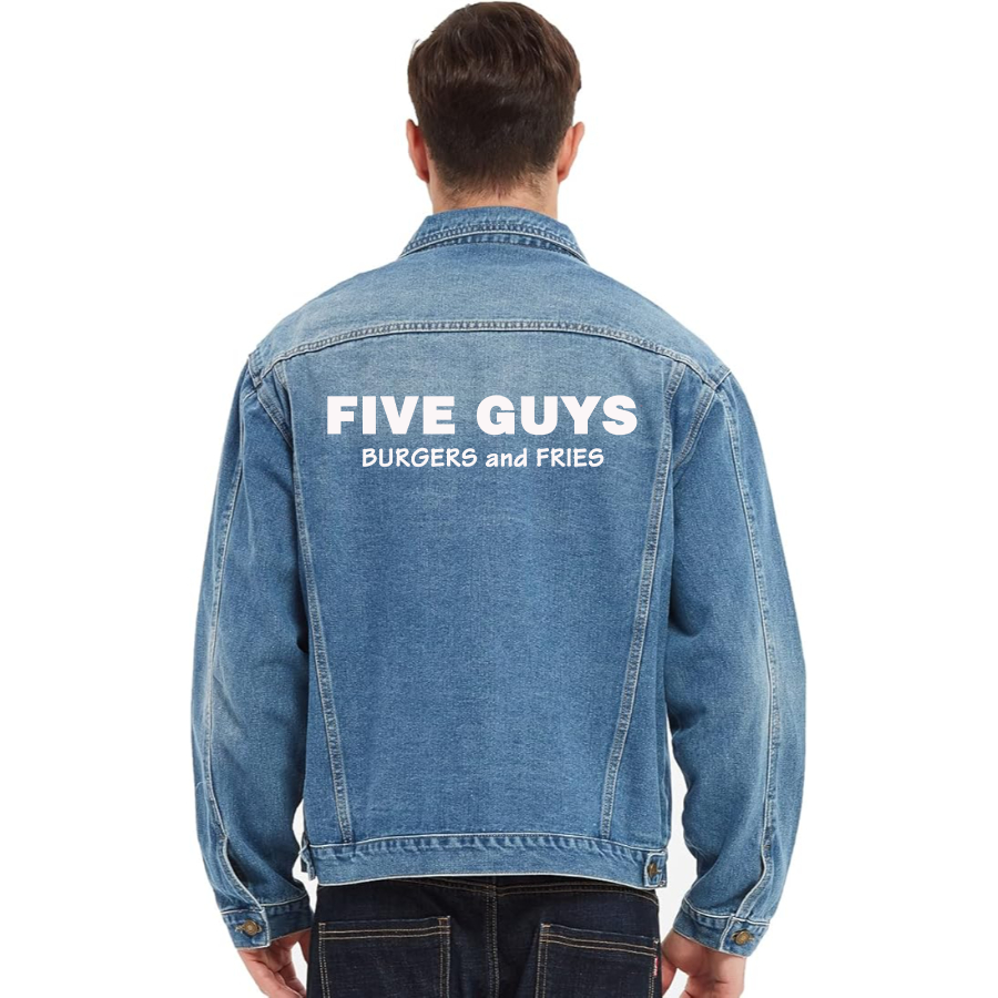 Men's Five Guys  Vintage Distressed Denim Jacket Stylish Casual Jean Outerwear