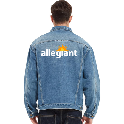 Men's Allegiant Air Vintage Distressed Denim Jacket Stylish Casual Jean Outerwear