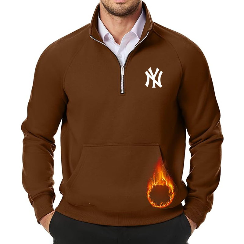 Men's New York NY Yankees JMIERR Quarter Zip Pullover Heavy Sweatshirts Warm Fleece Sweatshirt Polo