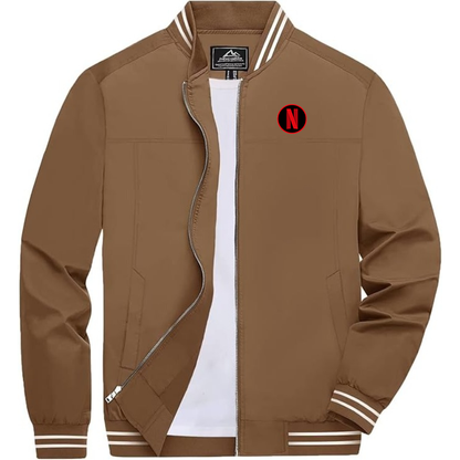 Men's Netflix Lightweight Zip-Up Bomber Jacket with Ribbed Collar and Cuffs Versatile Casual Outerwear