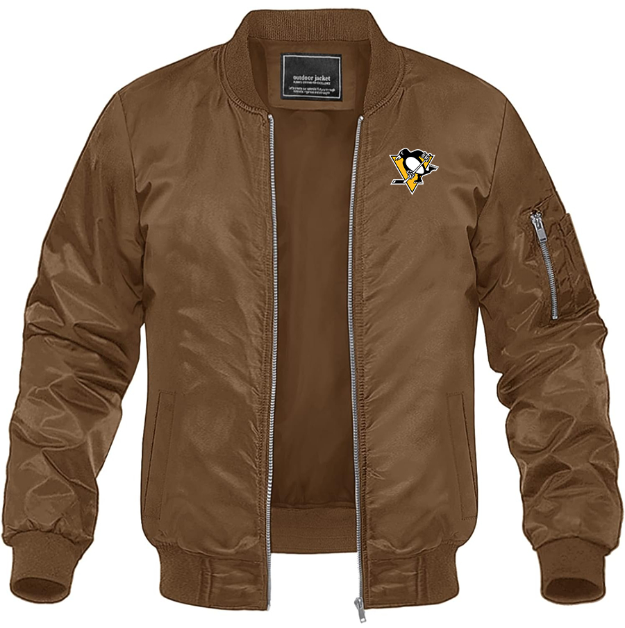 Men's NHL Pittsburgh Penguins Lightweight Bomber Jacket Windbreaker Softshell Varsity Jacket