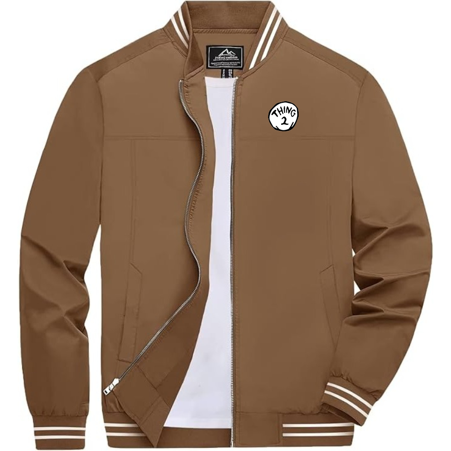 Men's Dr. Suess Thing 2 Lightweight Zip-Up Bomber Jacket with Ribbed Collar and Cuffs Versatile Casual Outerwear