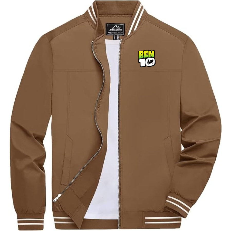 Men's Ben 10 Lightweight Zip-Up Bomber Jacket with Ribbed Collar and Cuffs Versatile Casual Outerwear