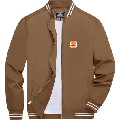 Men's Burger King Lightweight Zip-Up Bomber Jacket with Ribbed Collar and Cuffs Versatile Casual Outerwear