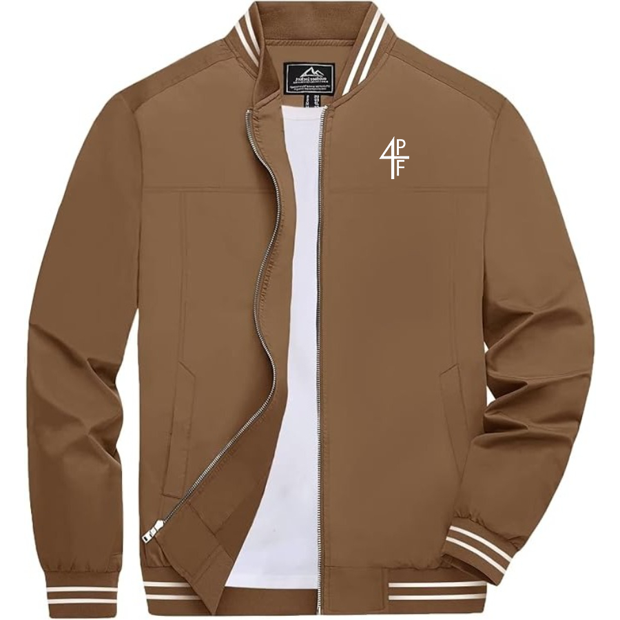 Men's Lil Baby 4PF Lightweight Zip-Up Bomber Jacket with Ribbed Collar and Cuffs Versatile Casual Outerwear