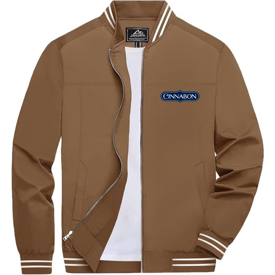 Men's Cinnabon Lightweight Zip-Up Bomber Jacket with Ribbed Collar and Cuffs Versatile Casual Outerwear