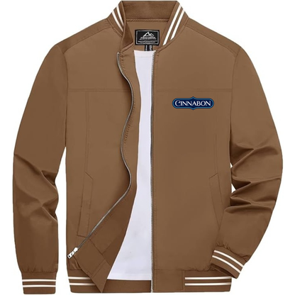 Men's Cinnabon Lightweight Zip-Up Bomber Jacket with Ribbed Collar and Cuffs Versatile Casual Outerwear