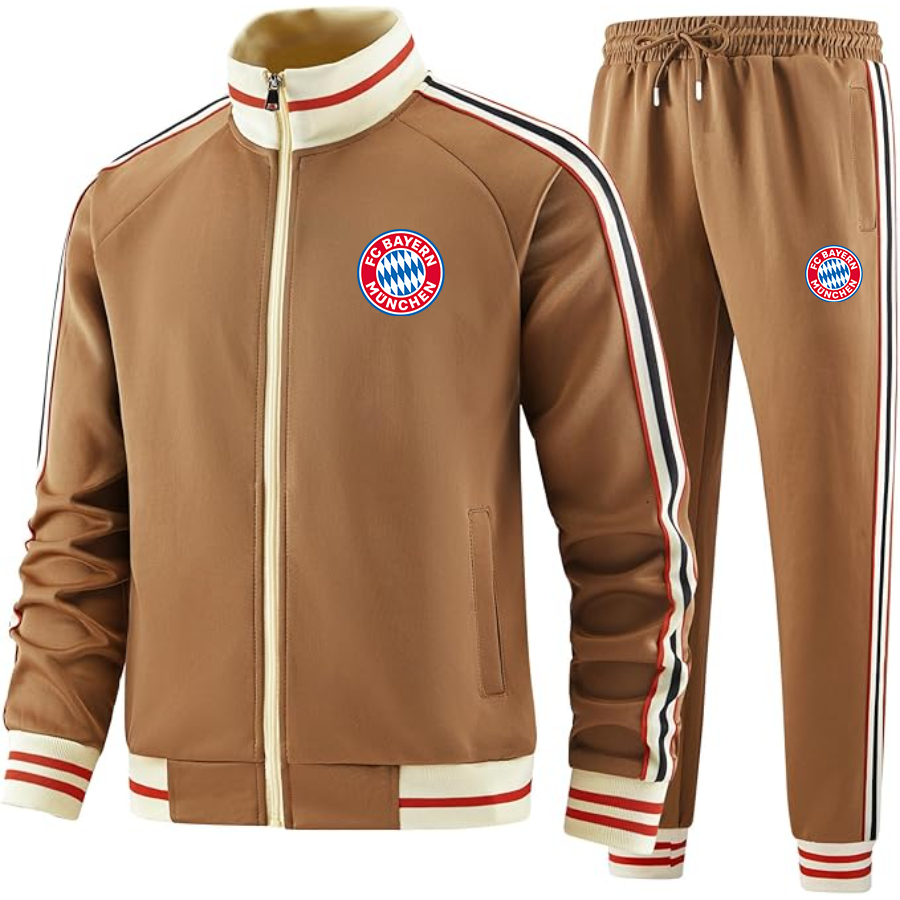 Men's FC Bayern Munich Premium Two-Piece Designer Tracksuit with Bold Striped Accents and Zippered Front Elevated Athletic Wear