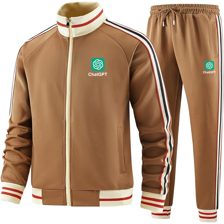 Men's ChatGPT Premium Two-Piece Designer Tracksuit with Bold Striped Accents and Zippered Front Elevated Athletic Wear