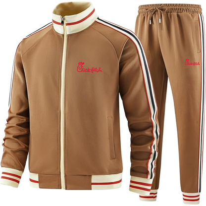 Men's Chick-fil-A Premium Two-Piece Designer Tracksuit with Bold Striped Accents and Zippered Front Elevated Athletic Wear