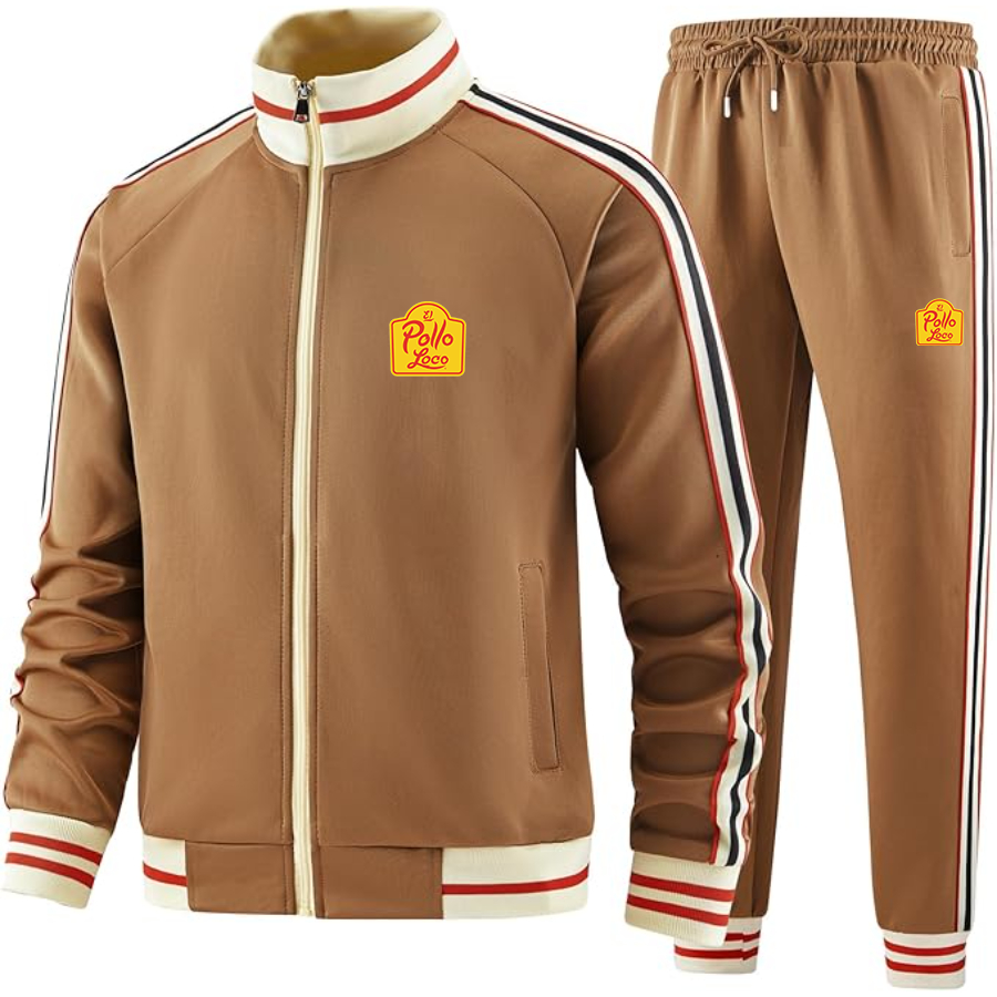 El Pollo Loco Two-Piece Designer Tracksuit with Bold Striped Accents and Zippered Front Elevated Athletic Wear