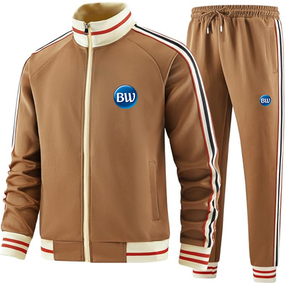 Men's Best Western  Premium Two-Piece Designer Tracksuit with Bold Striped Accents and Zippered Front Elevated Athletic Wear