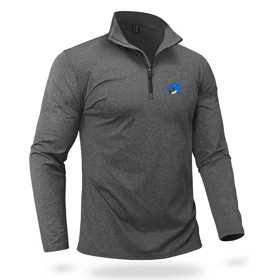 Men's  Sonic the Hedgehog Quarter Zip Pullover Premium Fleece Lined Heather Long Sleeve Golf Shirts Midweight 1/4 Half Zip Sweatshirts