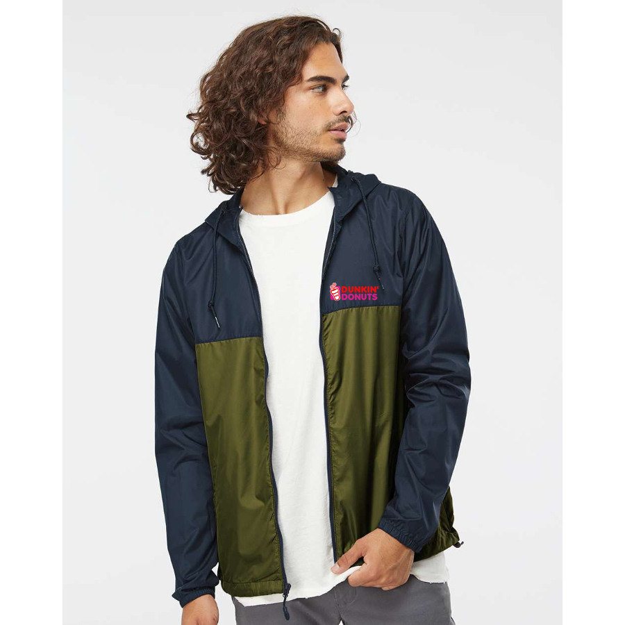 Men's Dunkin Donuts Independent Trading Co Lightweight Windbreaker Full Zip Jacket Shirt – Tee