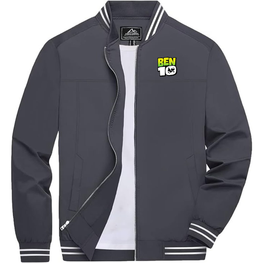 Men's Ben 10 Lightweight Zip-Up Bomber Jacket with Ribbed Collar and Cuffs Versatile Casual Outerwear