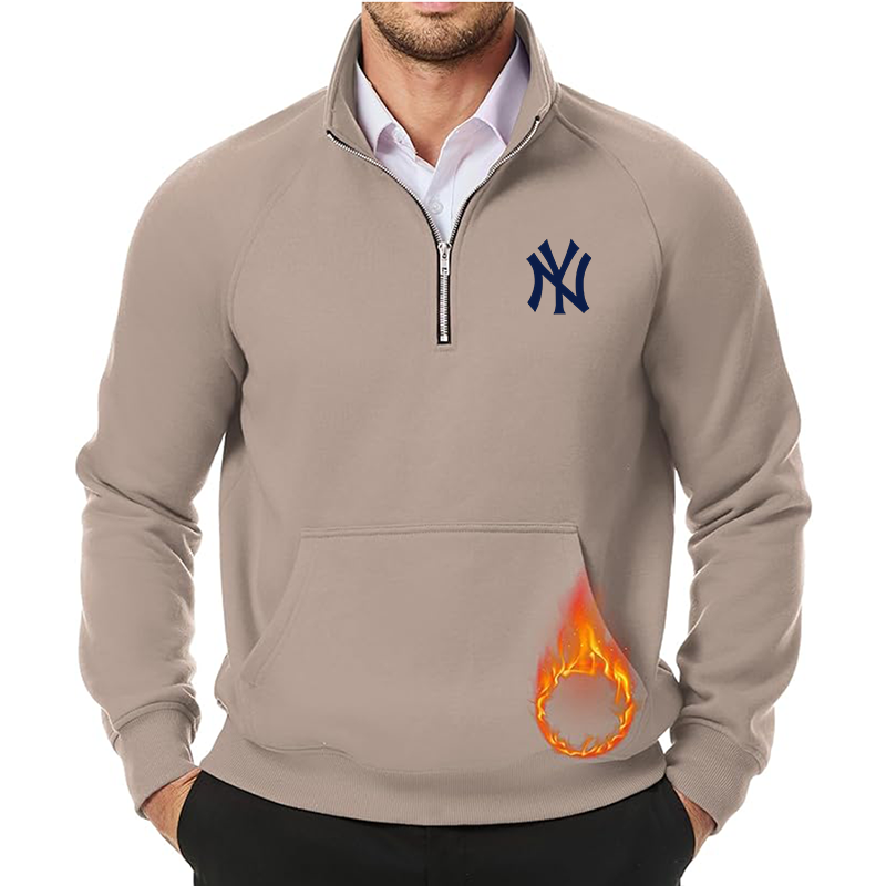 Men's New York NY Yankees JMIERR Quarter Zip Pullover Heavy Sweatshirts Warm Fleece Sweatshirt Polo