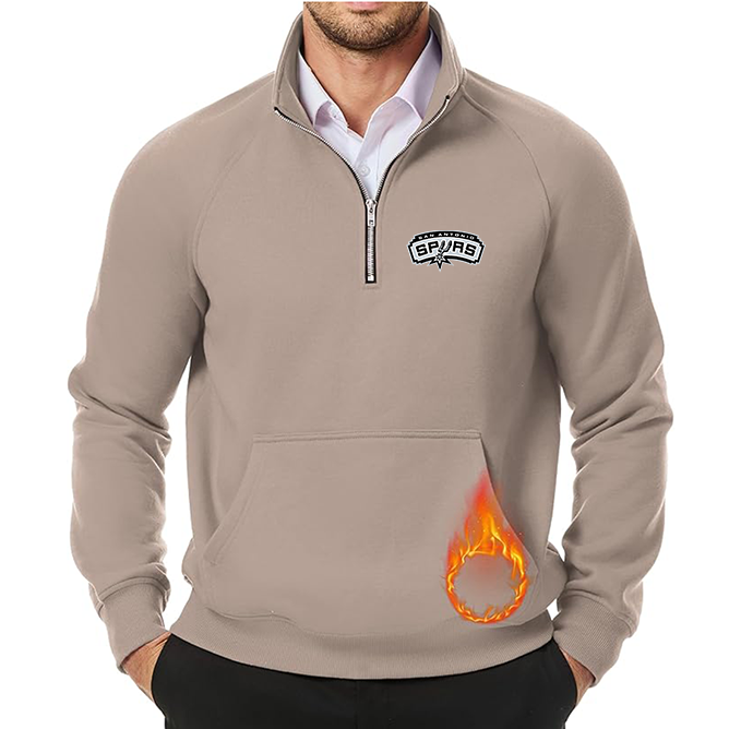 Men's San Antonio Spurs JMIERR Quarter Zip Pullover Heavy Sweatshirts Warm Fleece Sweatshirt Polo