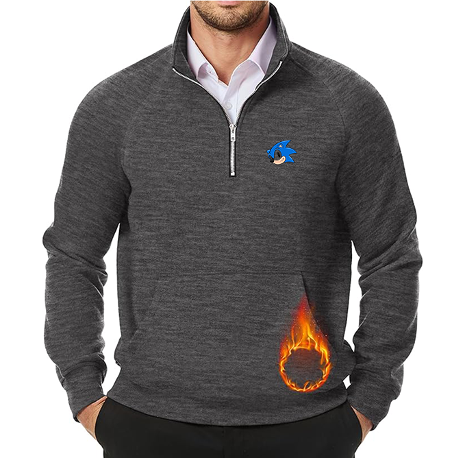 Men's  Sonic the Hedgehog JMIERR Quarter Zip Pullover Heavy Sweatshirts Warm Fleece Sweatshirt Polo