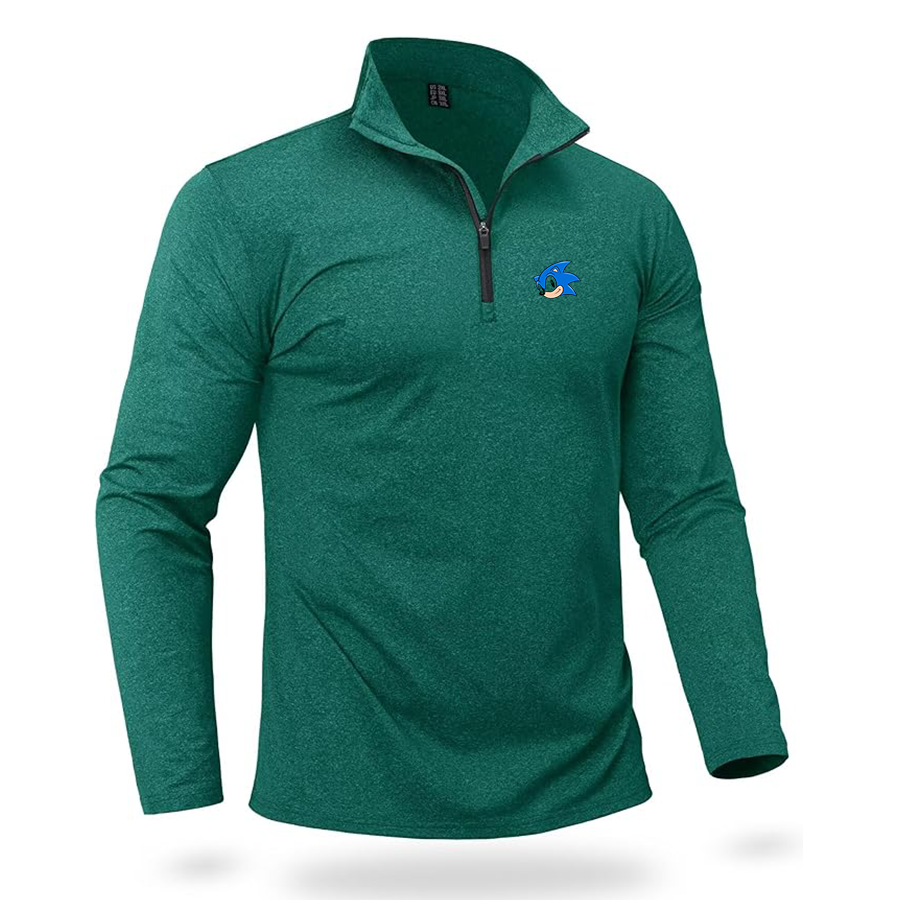 Men's  Sonic the Hedgehog Quarter Zip Pullover Premium Fleece Lined Heather Long Sleeve Golf Shirts Midweight 1/4 Half Zip Sweatshirts