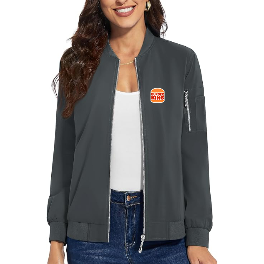 Women's Burger King Premium Bomber Jacket with Polished Detailing and Functional Sleeve Pocket Modern Luxury Outerwear