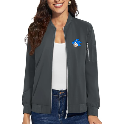 Women's Sonic the Hedgehog Premium Bomber Jacket with Polished Detailing and Functional Sleeve Pocket Modern Luxury Outerwear