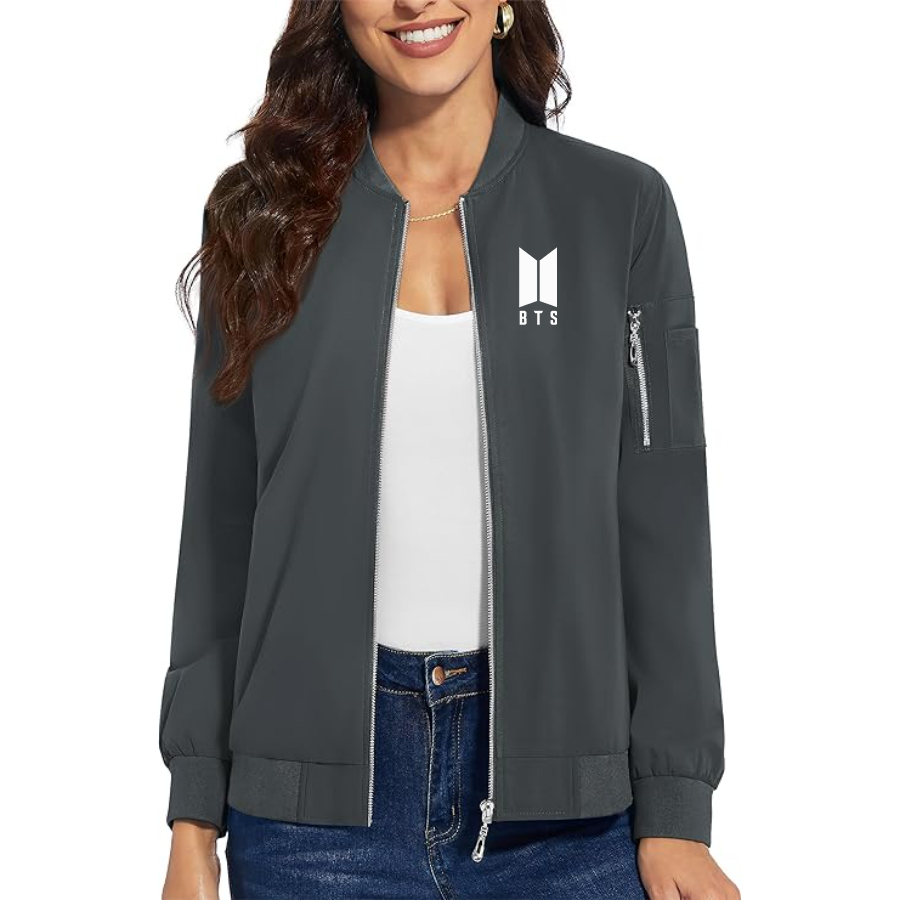 Women's BTS Premium Bomber Jacket with Polished Detailing and Functional Sleeve Pocket Modern Luxury Outerwear