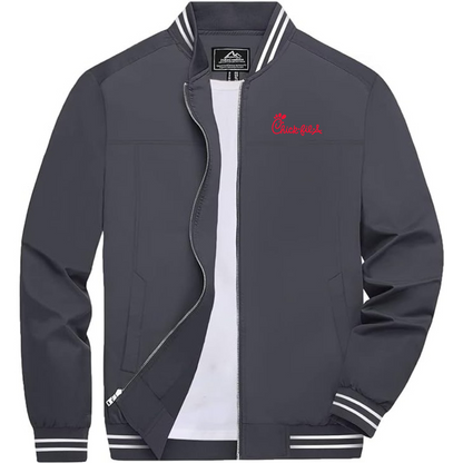 Men's Chick-fil-A Lightweight Zip-Up Bomber Jacket with Ribbed Collar and Cuffs Versatile Casual Outerwear