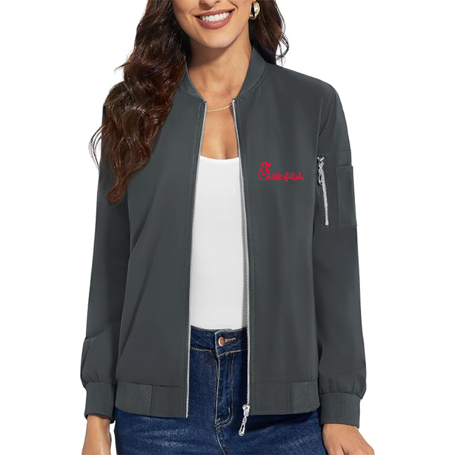 Women's Chick-fil-A Premium Bomber Jacket with Polished Detailing and Functional Sleeve Pocket Modern Luxury Outerwear