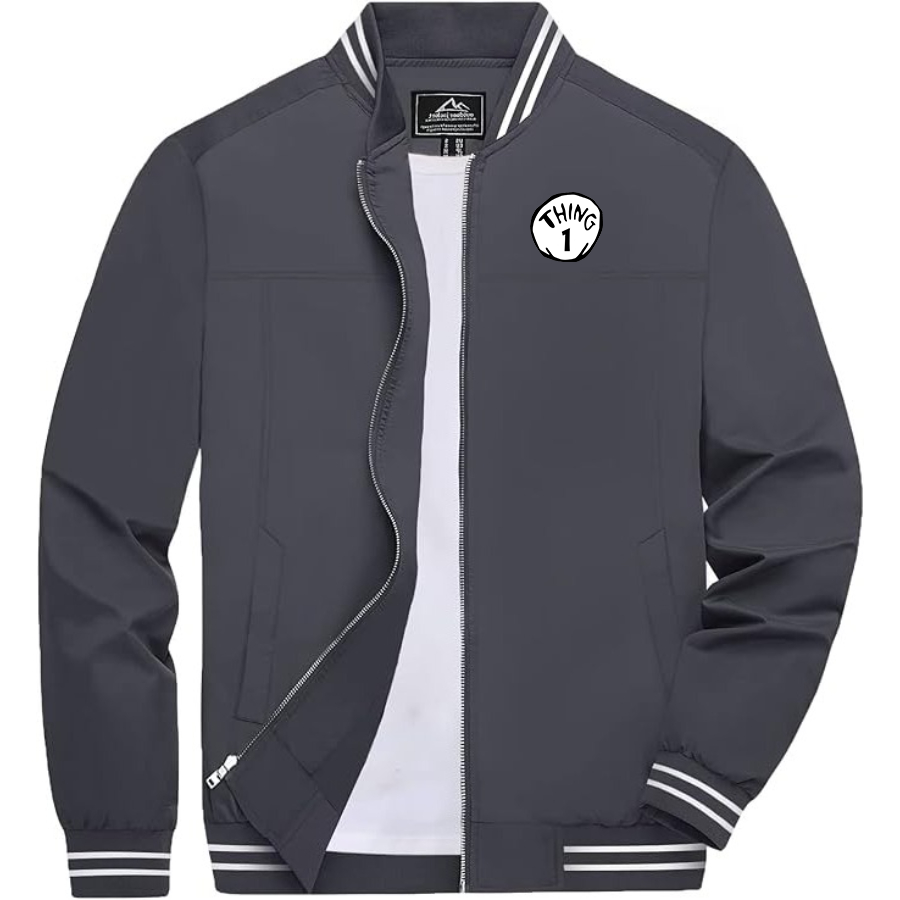 Men's Dr. Suess Thing 1 Lightweight Zip-Up Bomber Jacket with Ribbed Collar and Cuffs Versatile Casual Outerwear