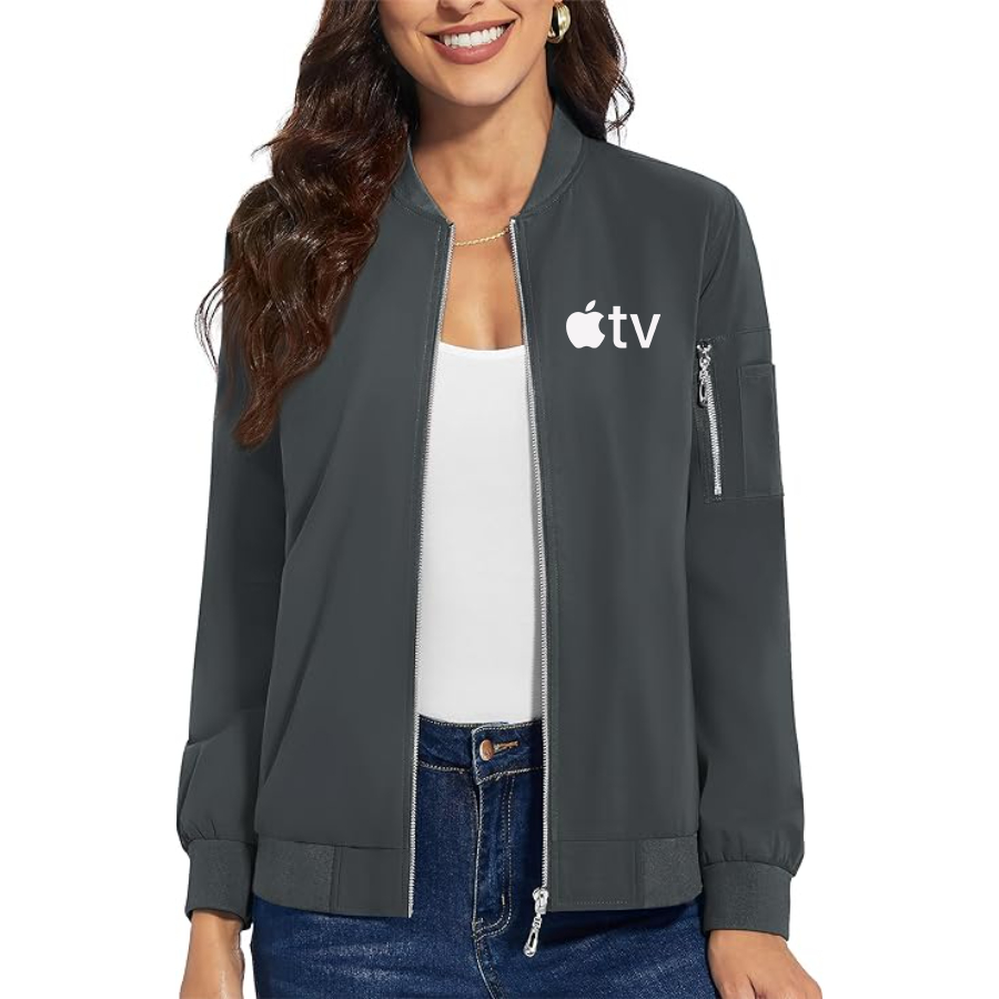Women's Apple TV Premium Bomber Jacket with Polished Detailing and Functional Sleeve Pocket Modern Luxury Outerwear