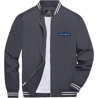 Men's Cinnabon Lightweight Zip-Up Bomber Jacket with Ribbed Collar and Cuffs Versatile Casual Outerwear