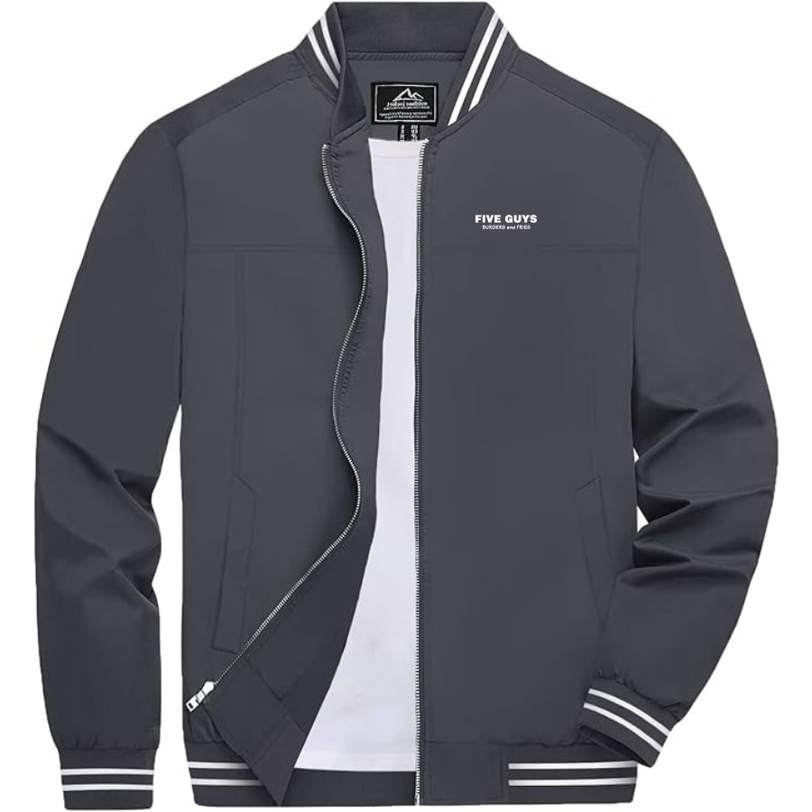 Men's Five Guys Lightweight Zip-Up Bomber Jacket with Ribbed Collar and Cuffs Versatile Casual Outerwear