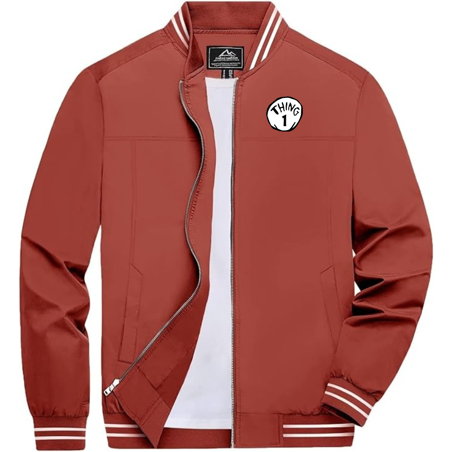 Men's Dr. Suess Thing 1 Lightweight Zip-Up Bomber Jacket with Ribbed Collar and Cuffs Versatile Casual Outerwear