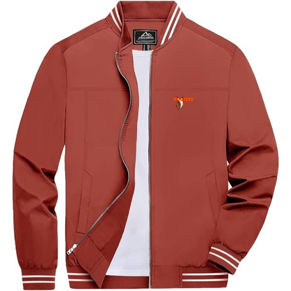 Men's Hooters Lightweight Zip-Up Bomber Jacket with Ribbed Collar and Cuffs Versatile Casual Outerwear