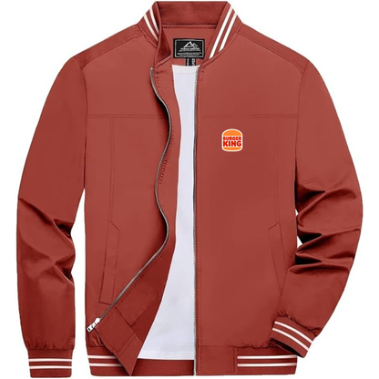 Men's Burger King Lightweight Zip-Up Bomber Jacket with Ribbed Collar and Cuffs Versatile Casual Outerwear