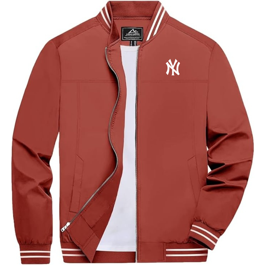 Men's New York NY Yankees Lightweight Zip-Up Bomber Jacket with Ribbed Collar and Cuffs Versatile Casual Outerwear