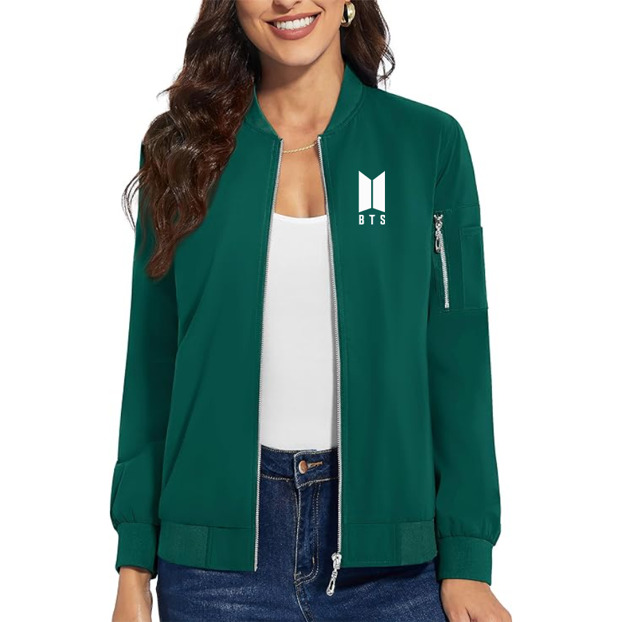 Women's BTS Premium Bomber Jacket with Polished Detailing and Functional Sleeve Pocket Modern Luxury Outerwear
