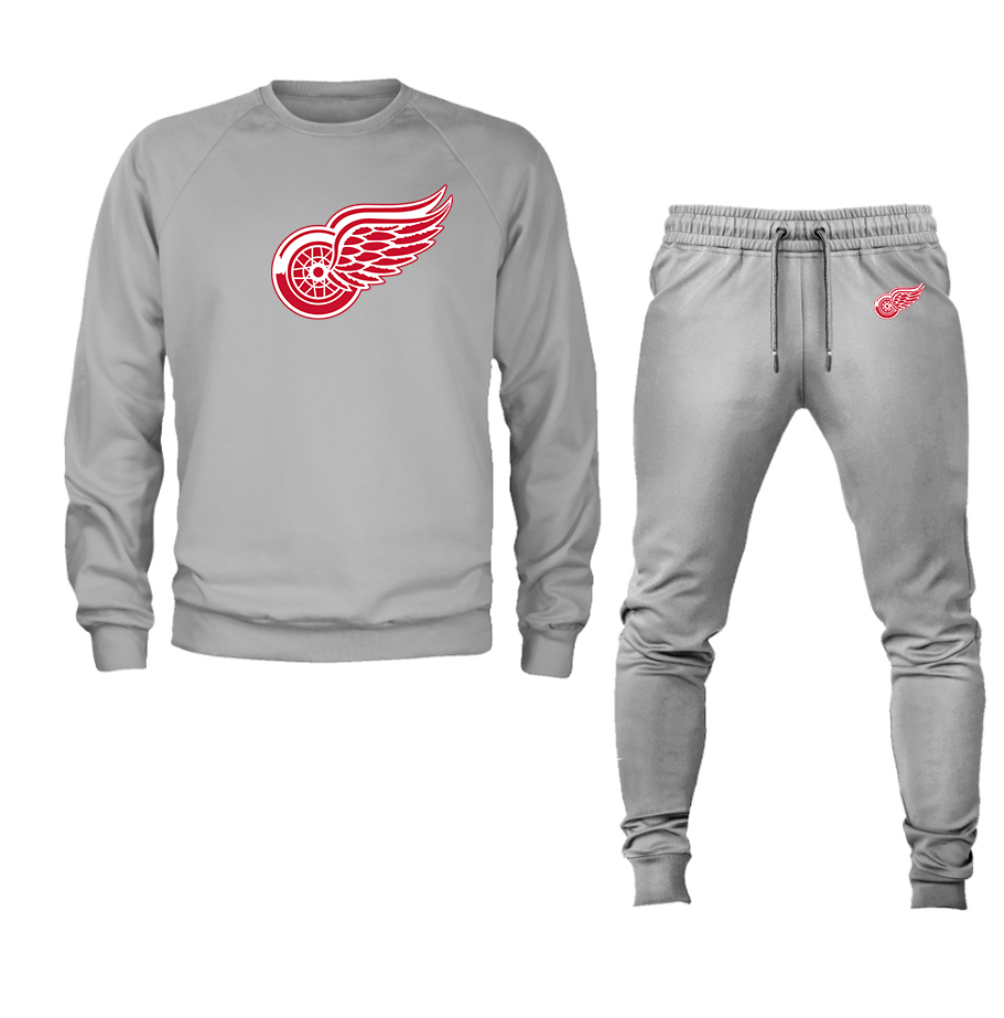 Men's NHL Detroit Red Wings Crewneck Sweatshirt Joggers Suit – Tee