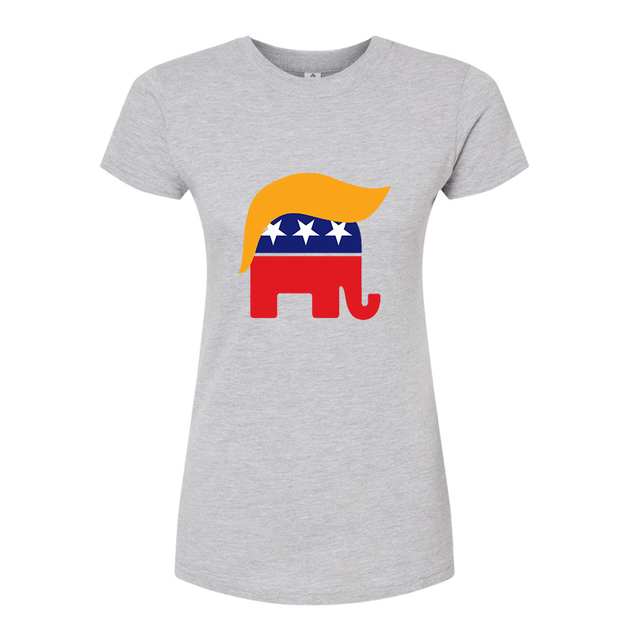 Women's Donald Trump Hair Elephant Round Neck T-Shirt