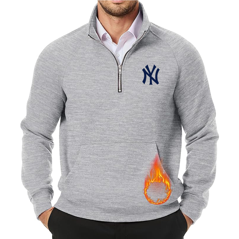 Men's New York NY Yankees JMIERR Quarter Zip Pullover Heavy Sweatshirts Warm Fleece Sweatshirt Polo