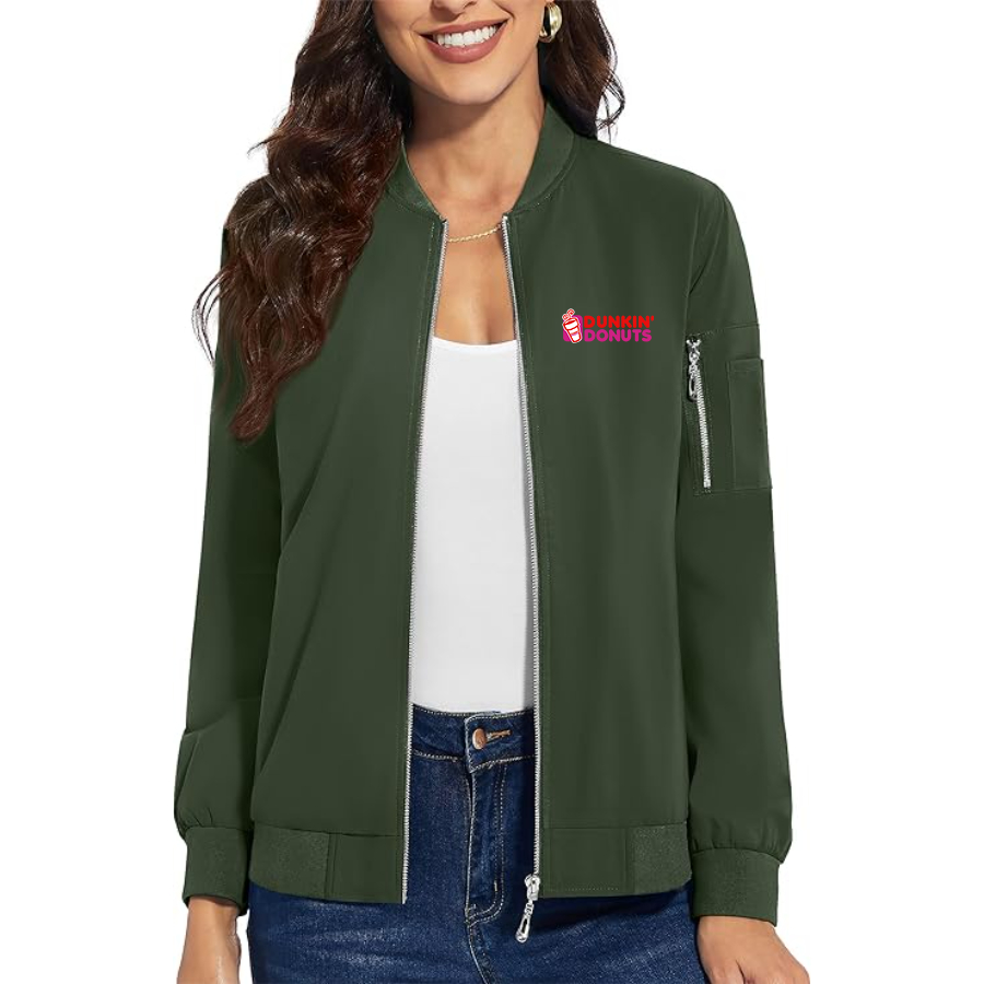 Women's Dunkin Donuts Premium Bomber Jacket with Polished Detailing and Functional Sleeve Pocket Modern Luxury Outerwear