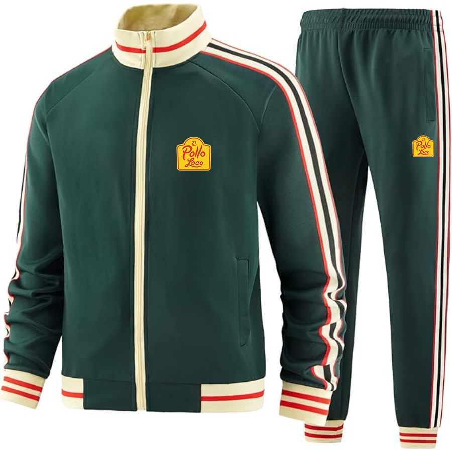 El Pollo Loco Two-Piece Designer Tracksuit with Bold Striped Accents and Zippered Front Elevated Athletic Wear