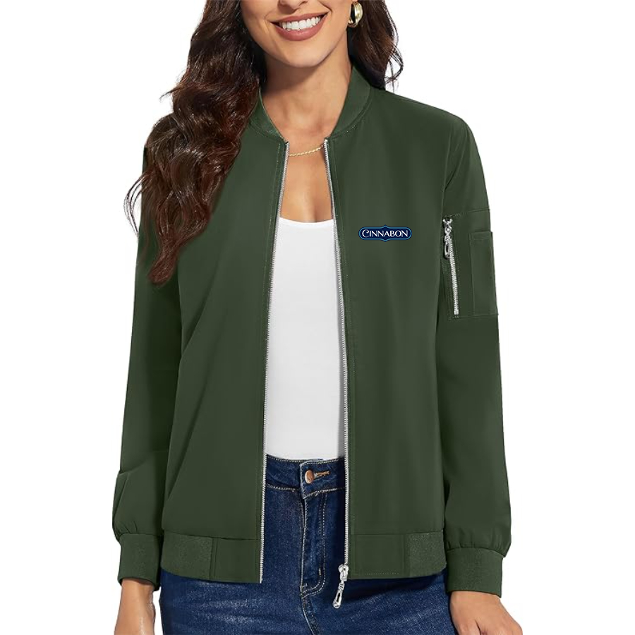 Women's Cinnabon Premium Bomber Jacket with Polished Detailing and Functional Sleeve Pocket Modern Luxury Outerwear
