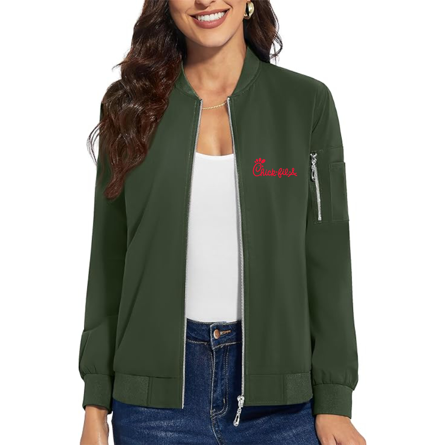 Women's Chick-fil-A Premium Bomber Jacket with Polished Detailing and Functional Sleeve Pocket Modern Luxury Outerwear