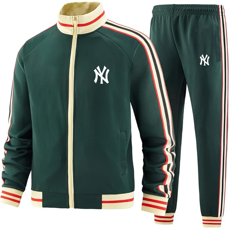 Men's  New York NY Yankees Two-Piece Designer Tracksuit with Bold Striped Accents and Zippered Front Elevated Athletic Wear