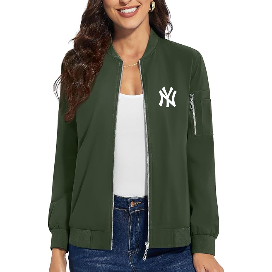 Women's New York NY Yankees  Premium Bomber Jacket with Polished Detailing and Functional Sleeve Pocket Modern Luxury Outerwear