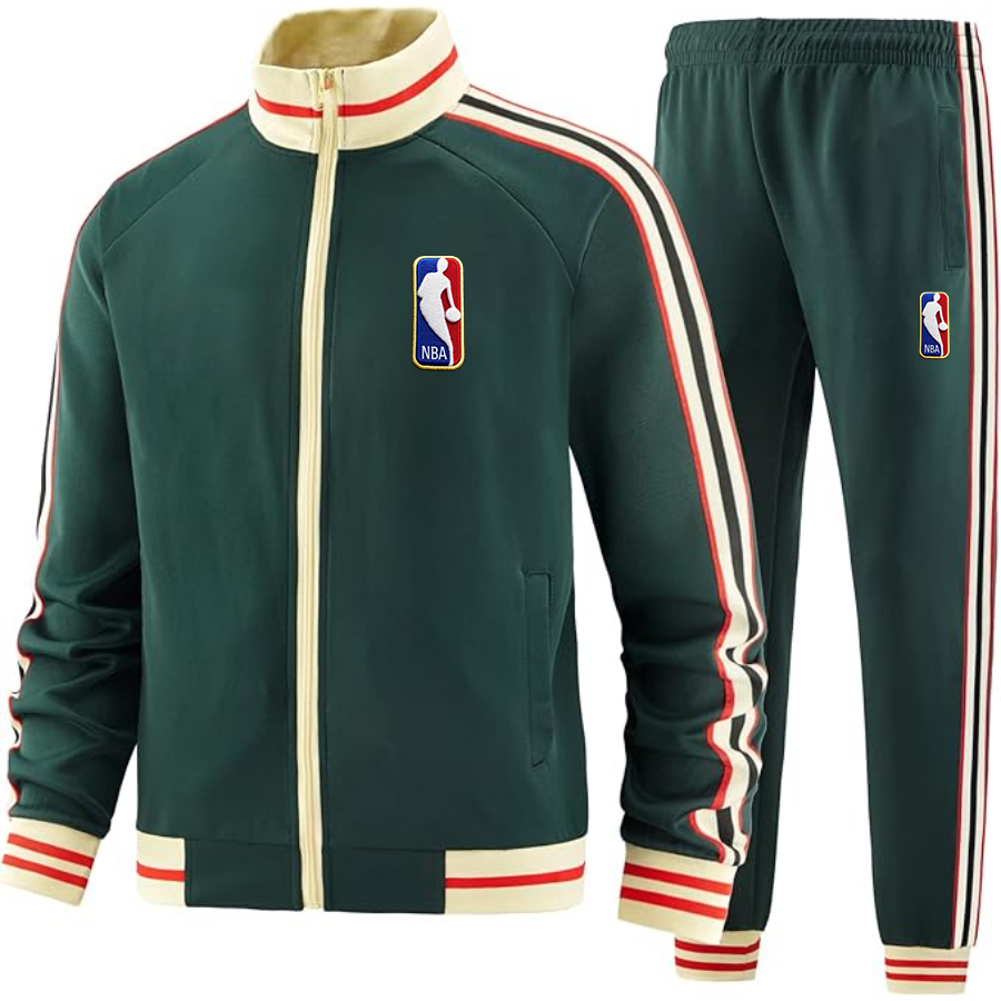 Men's NBA Embroidered Two-Piece Designer Tracksuit with Bold Striped Accents and Zippered Front Elevated Athletic Wear